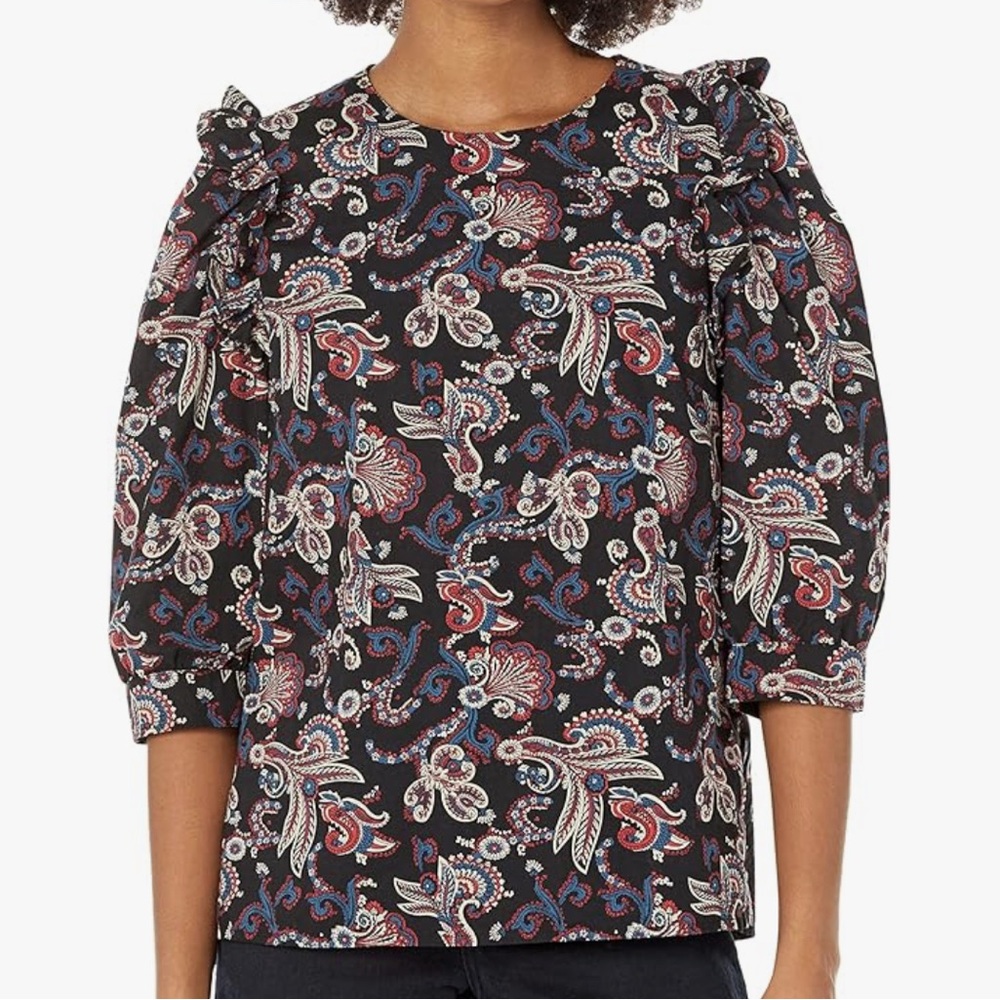 Women's Paisley Print Top - Black and Red